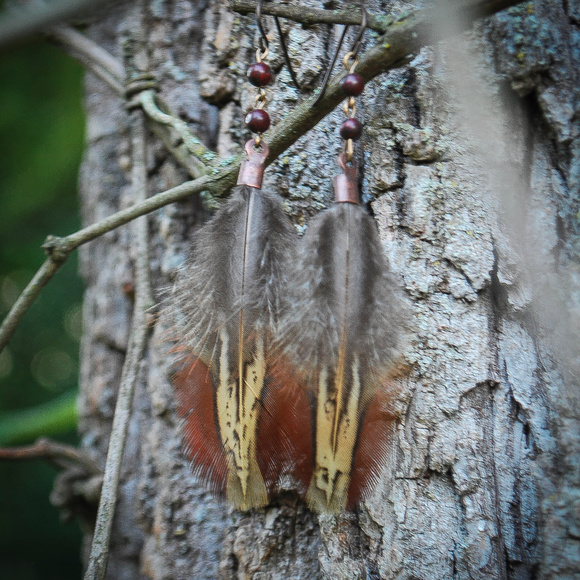 Handcrafted Feather & Poppy Jasper Boho Earrings - Picture 2 of 2